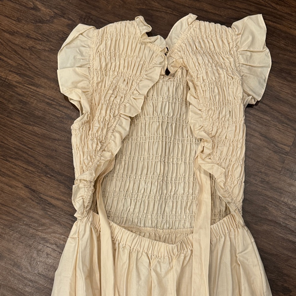 Cream Women’s Dress with Ruffled Sleeves - Picture 7 of 11